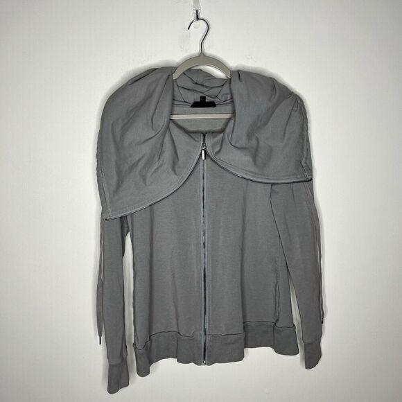 Threads Saks Fifth Avenue Jacket Womens Medium Gray Draped Collars Zip Front - Picture 9 of 12